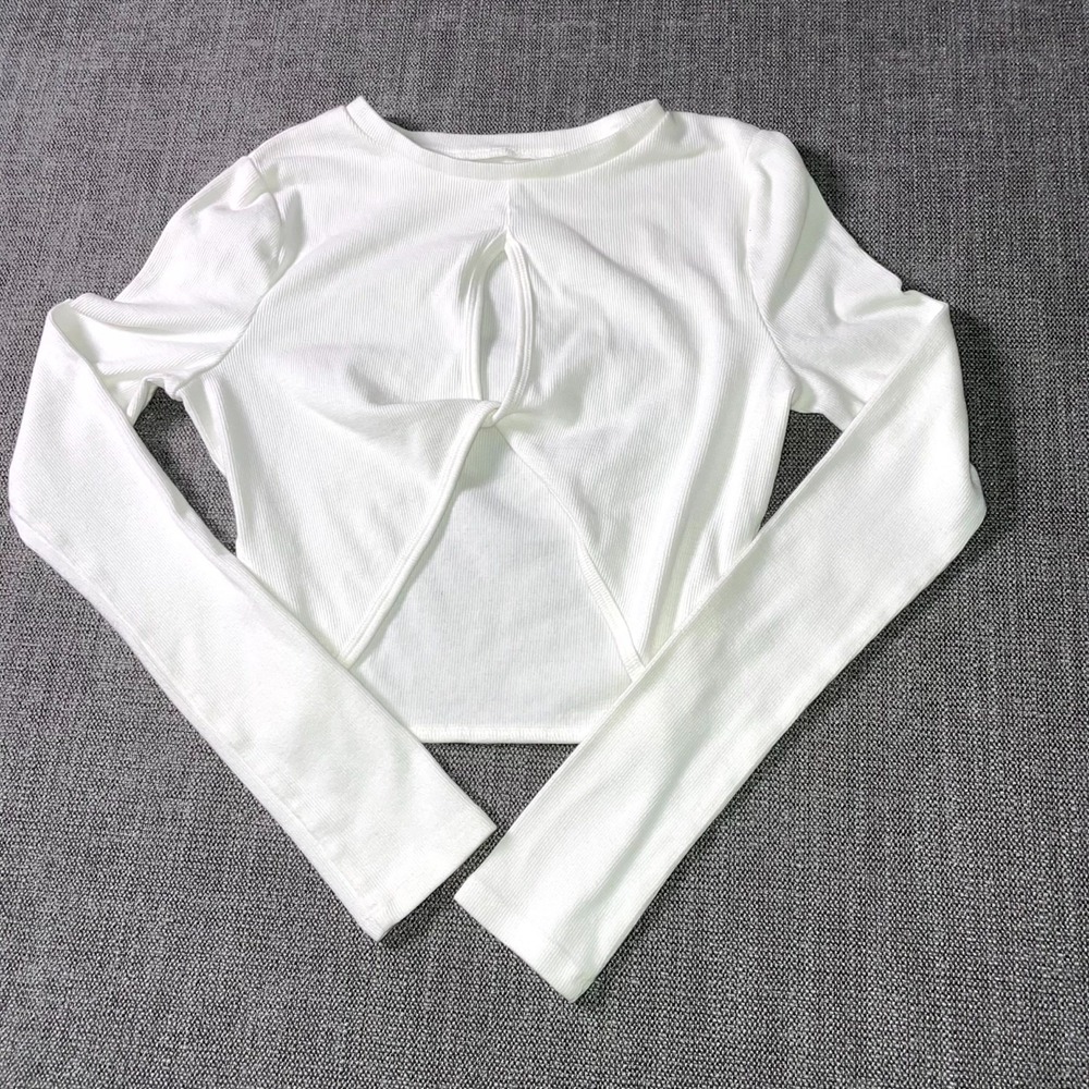 Aeropostale Cropped Top Womens Small White Knit Twist Front Long Sleeve Slim Fit